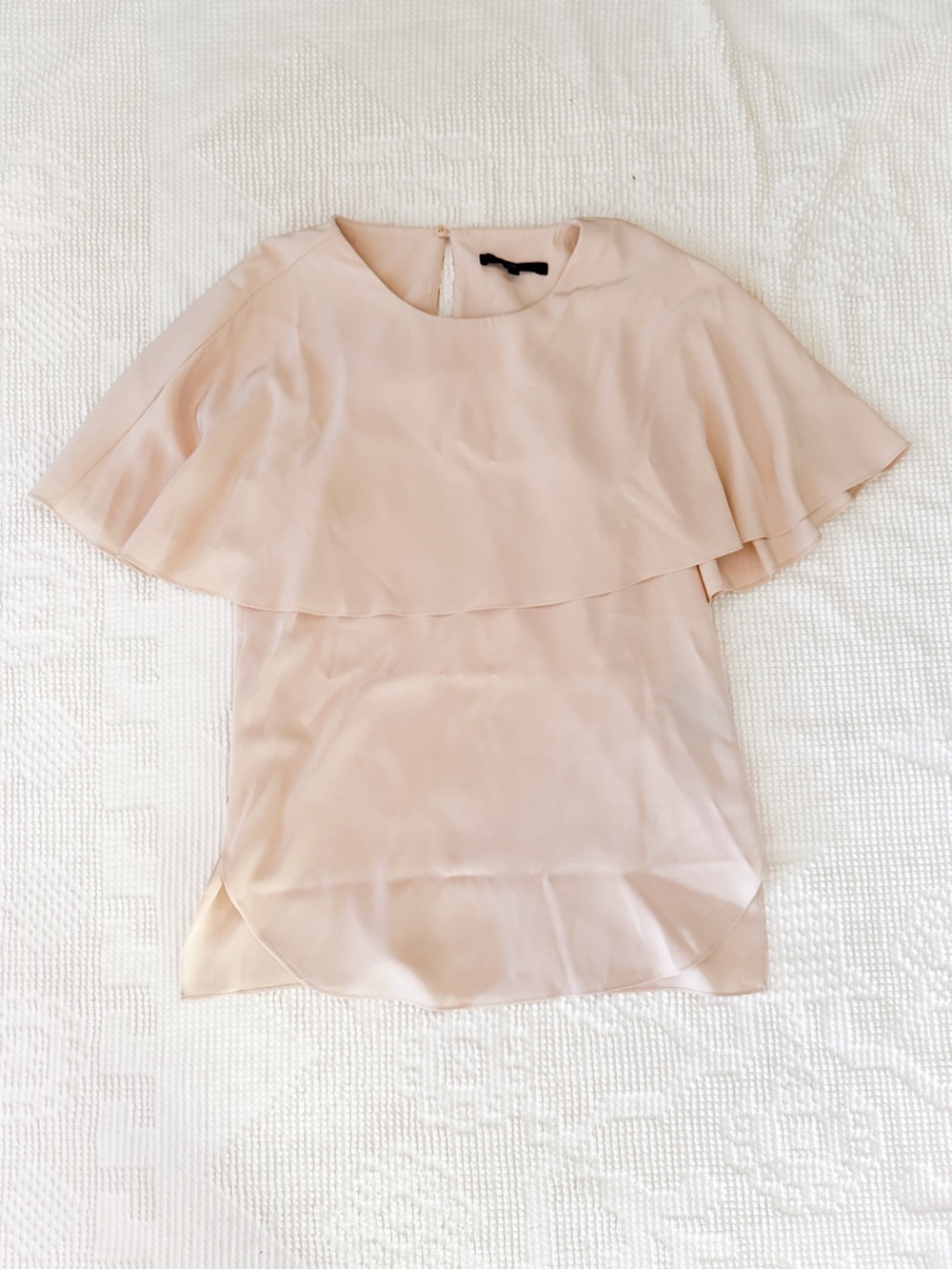 TIBI Silk Cape Overlay Top in Nude Blush Drapey